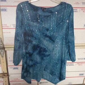 Sami & Jo Size XL Teal Sequin Blouse (SKU A-51)